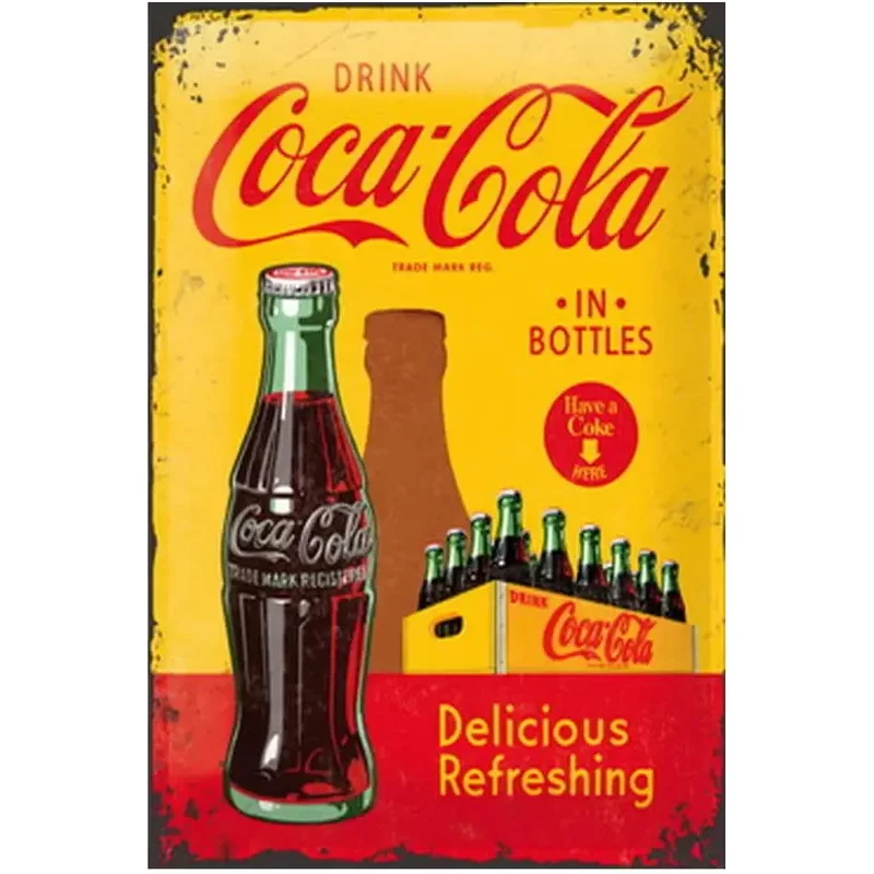 Letrero Metálico Decorativo Vintage de Coca-Cola, Bebida en Botella, para Pubs, Restaurantes, Cafés, Clubes, Decoración de Pared, Placa para Cuarto de Hombre
