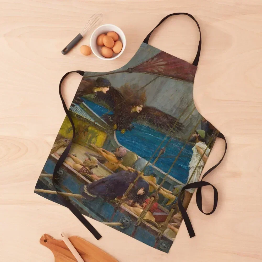 

Ulysses and the Sirens - John William Waterhouse Apron Womens Dresses Sexy Men kitchen for women with pocket Apron