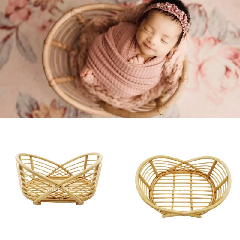 

Newborn Photography Props Retro Rattan Bed Chair Infant Photo Recien Baby Girl Boy Posing Bed Background Photography Accessor