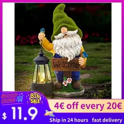 1pc dekoracje ogrodowe Gnome Dwarf statua-rzemiosło żywiczne Ornament niosący światło LED na energię słoneczną drzwi znak witający gości karłowate posągi