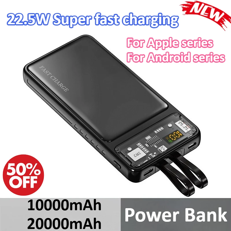 

10000mAh 20000mAh 22.5W Fast Charging Power Bank Built in Cable For Apple For Huawei For Xiaomi For Samsung For iPad