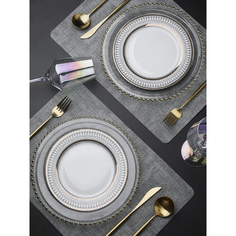 European Gold Beaded Glass Plate Western Food Plate Steak Plate Home Tableware Set Banquet Dessert Premium Plate