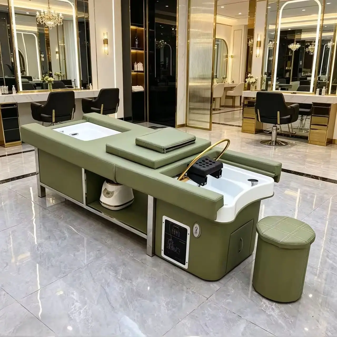

Light Luxury Shampoo Bed, Beauty Salon Care Standard, With Ceramic Basin, Waterproof and Easy To Clean, SPA， Shampoo Chair