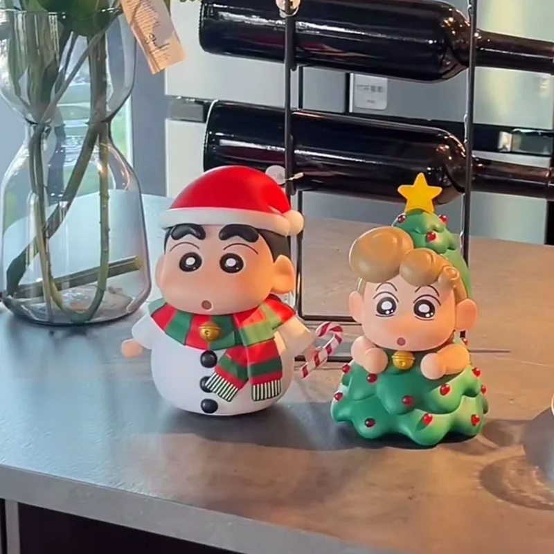 Christmas Kawaii Snowman Crayon Shin-chan Anime Figure Christmas Tree Himawari Cute Doll Desktop Decoration Kids Birthday Gift