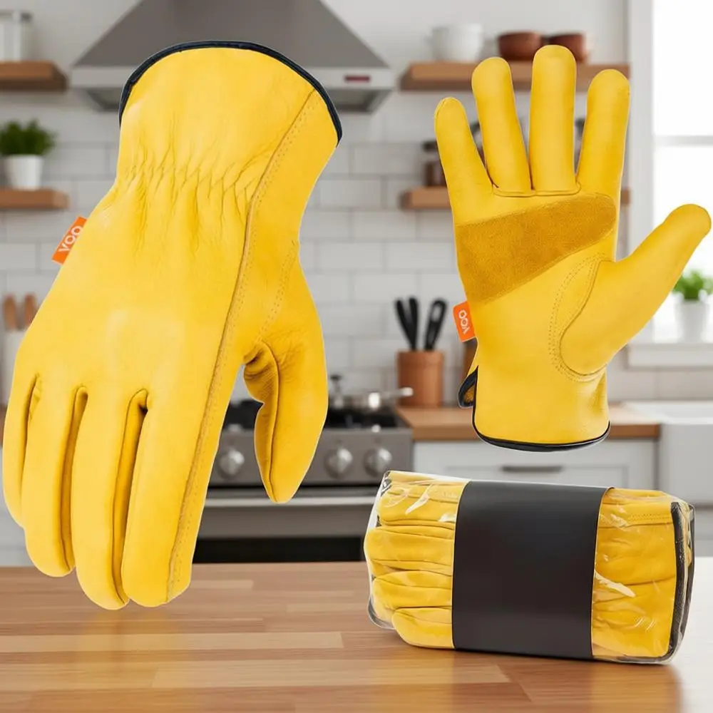 

3 пары рабочих перчаток из воловьей кожи с ладонью из спилковой кожи, размер XL, золотистые