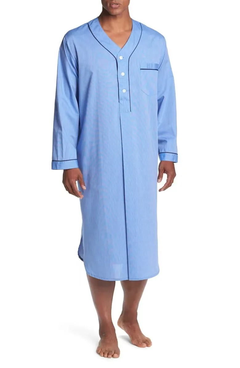 Muslim men's robe, spring and autumn style, loose stand-up collar, door tube, long sleeve, mid-length robe, solid color pajamas