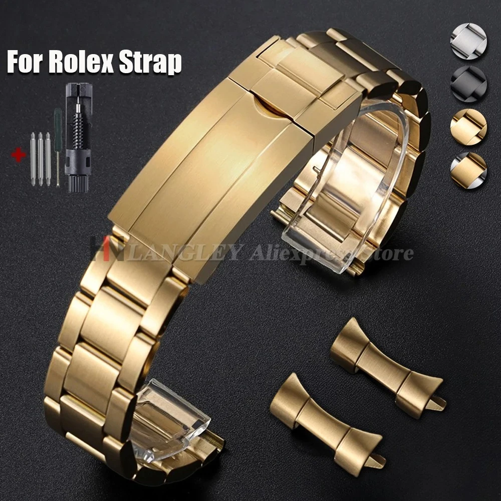 롤렉스용 곡선형 금속 시계줄 20/21/22mm 오이스터용 퍼페츄얼용 스테인리스 스틸 폴딩 버클 팔찌 액세서리