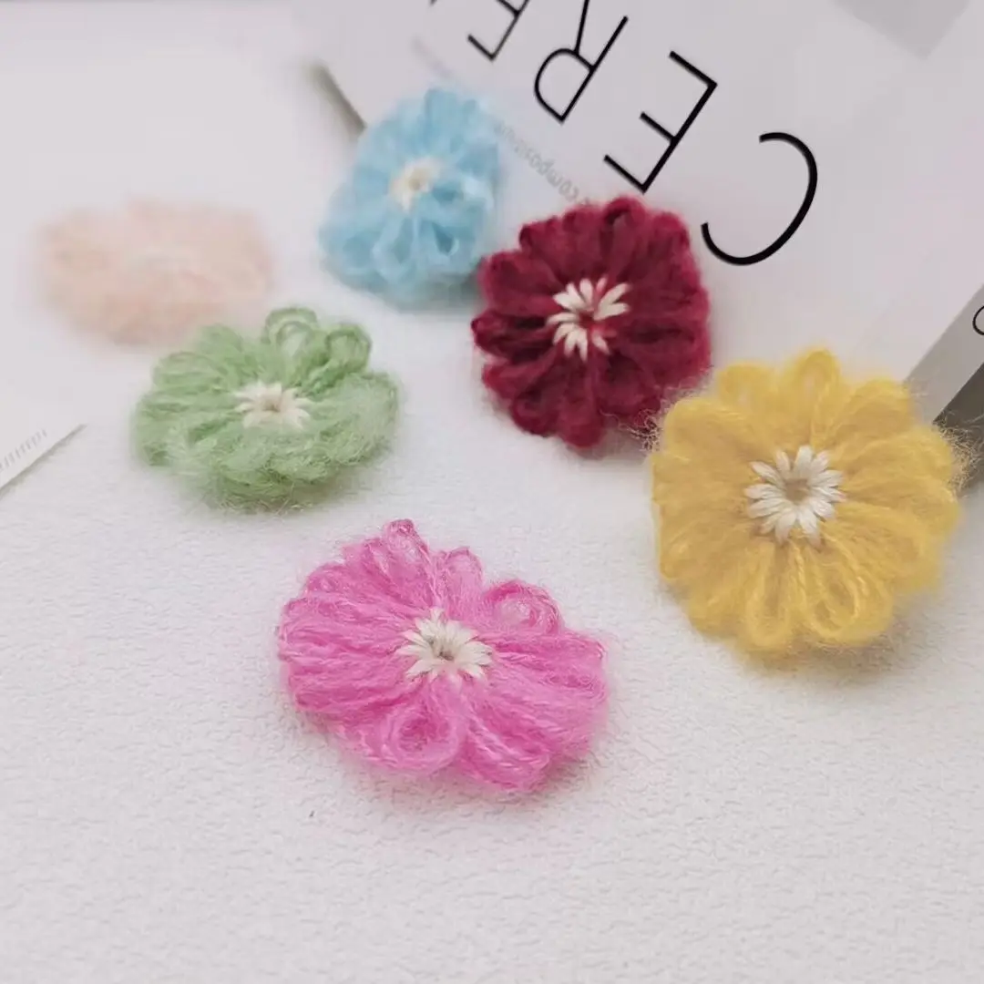 10PCS Handmade DIY wool flower accessories mohair hand hooked wool flower earrings handmade hook flower decoration accessories