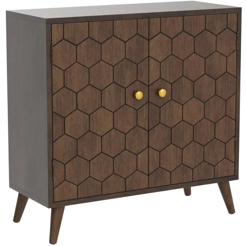 Storage Cabinet with Doors, Decorative Storage Cabinet with Honeycomb Pattern