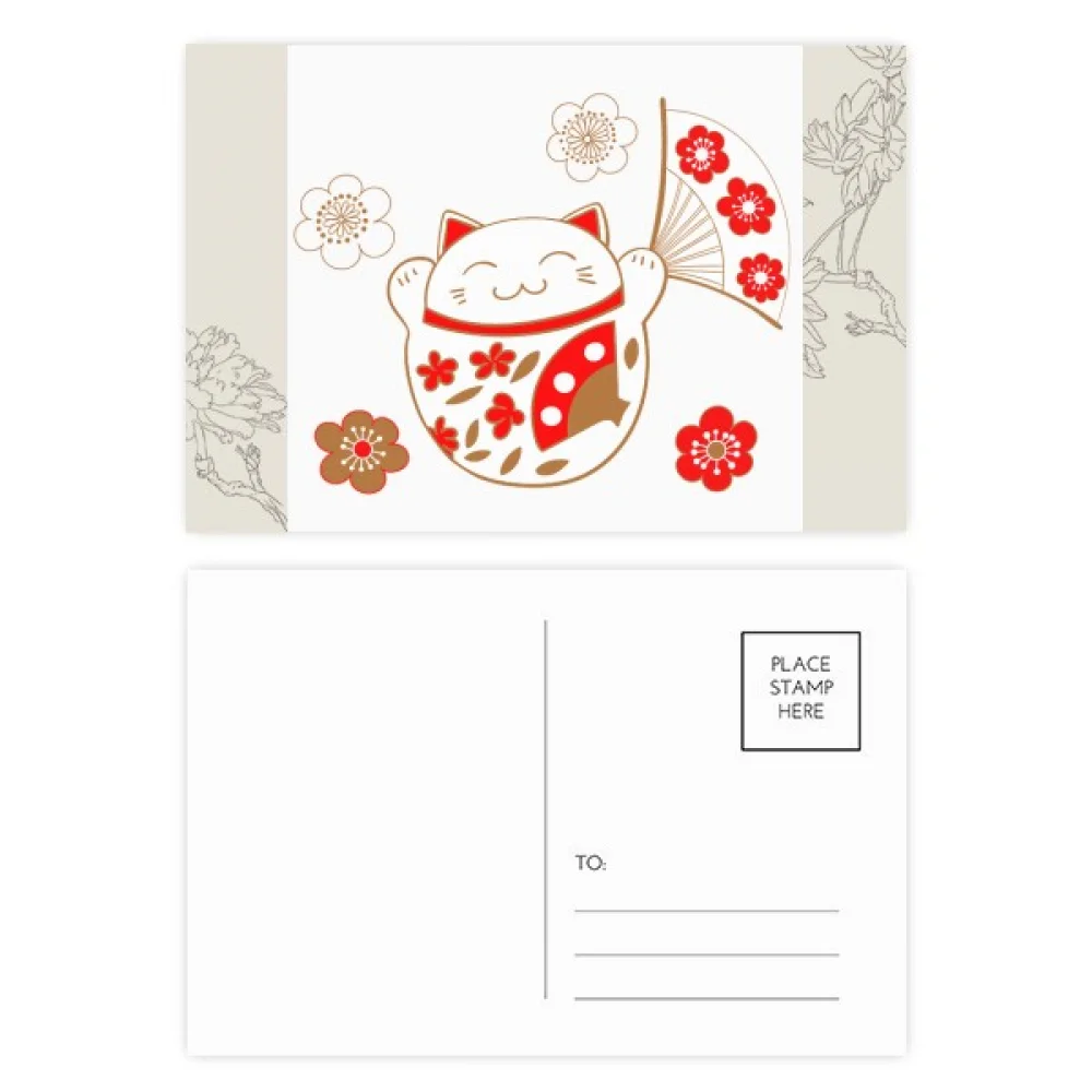 Lucky Fortune Cat Flower Fan Japan Flower Postcard Set Thanks Card Mailing Side 20pcs