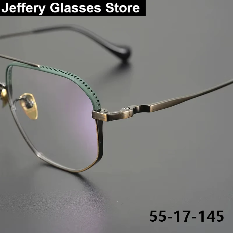Japanese Handmade Double Beam Titanium Glasses Frame Men Ultralight Brand Design Eyeglasses Oversize 145mm Big Face Optical Gafa