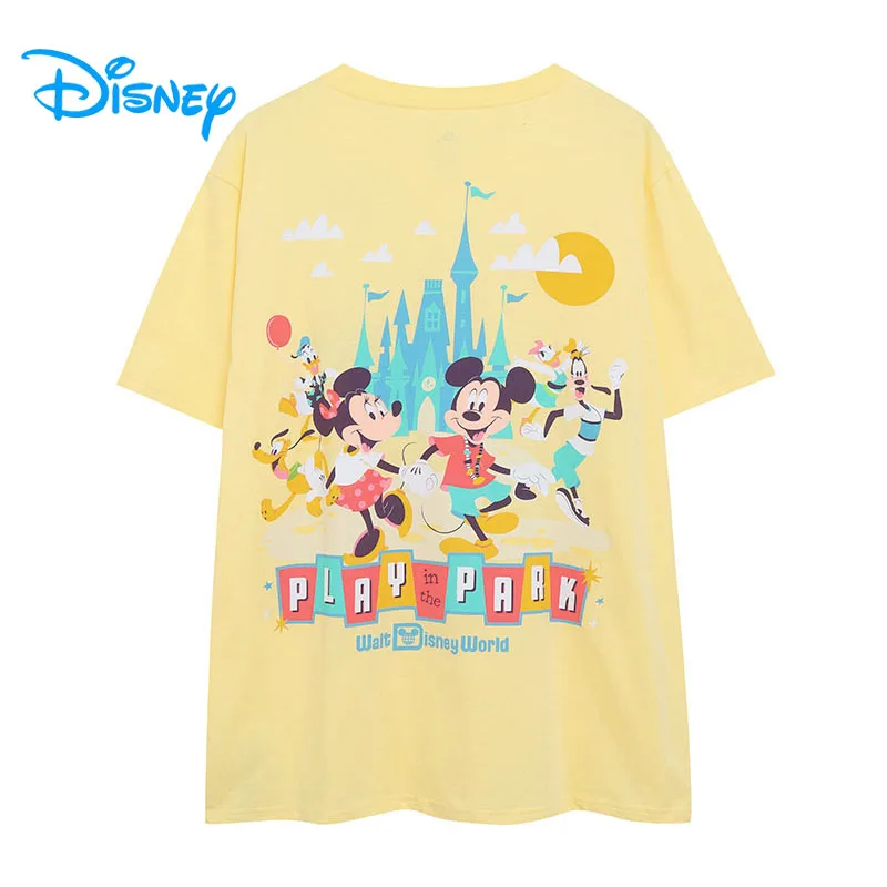 

Disney World Mickey Minnie Mouse Cartoon T Shirt O Neck Women Embroidery Tee Short Sleeve Female Casual Loose Tshirt Top Summer