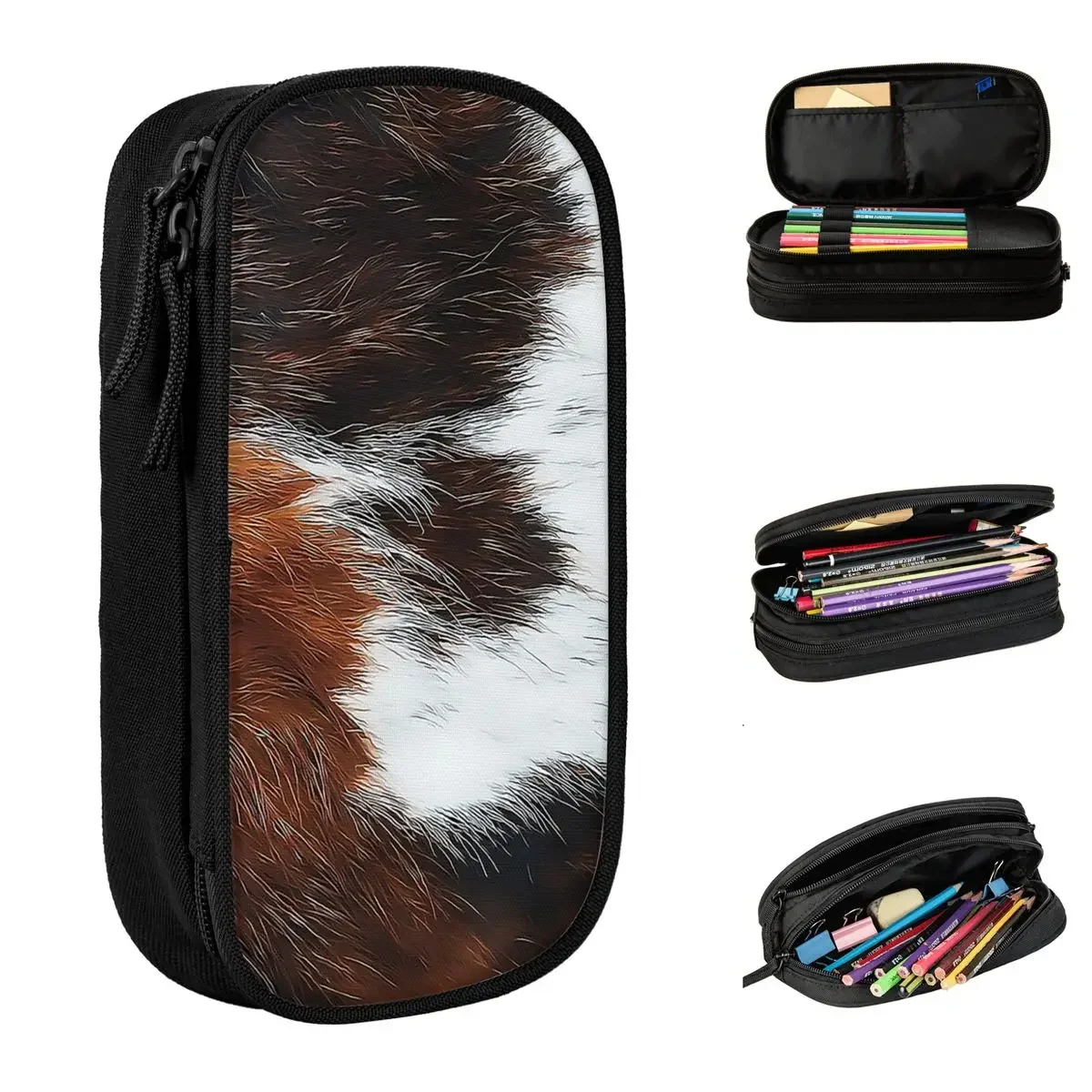 

Scottish Highland Cow Cowhide Pencil Case Animal Fur Calf Pencilcases Pen Kids Big Capacity Bags Students School Gift Stationery