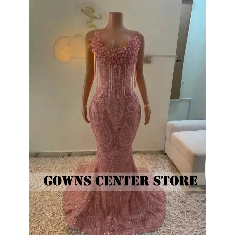 Red Beading Sequin Crystal Diamond Prom Dress 2026 For Black Girl Evening Dresses Tassel Mermiad Formal Dress Customized