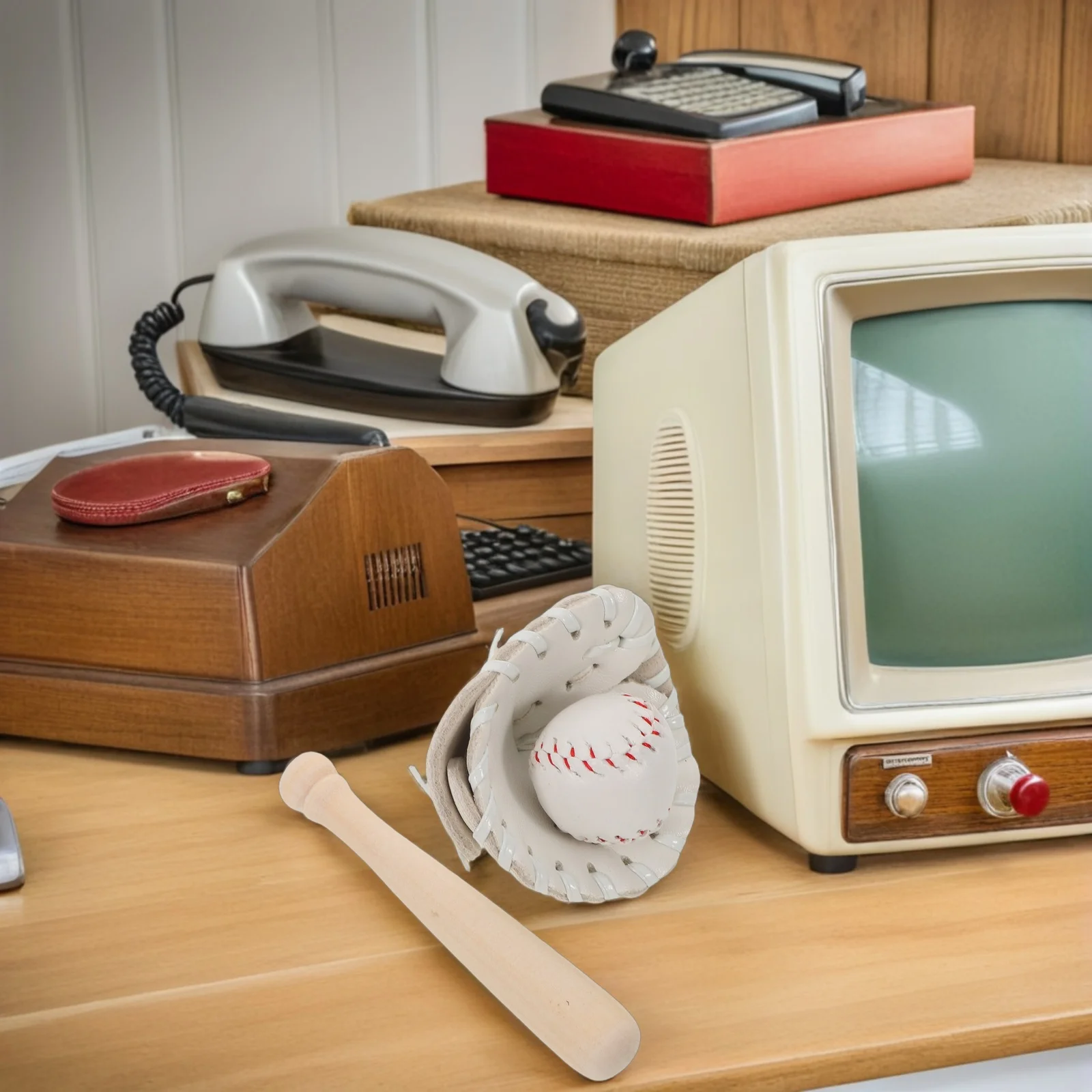 2 conjuntos de luvas de taco de beisebol em miniatura conjunto de bola detalhada equipamentos esportivos miniaturas acessórios para casa de bonecas chaveiro de amuletos de beisebol