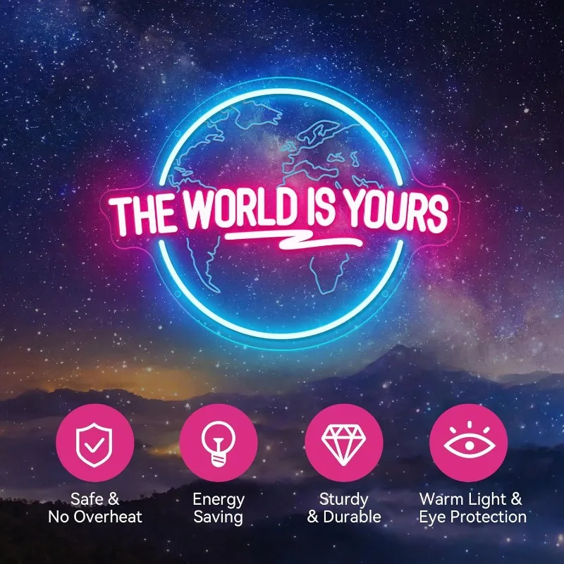 The World Is Yours Carved Planet The World Is LED Neon Light Lamp for Wall Decor Light Up Signs  Game Room Bedroom Birthday Gift