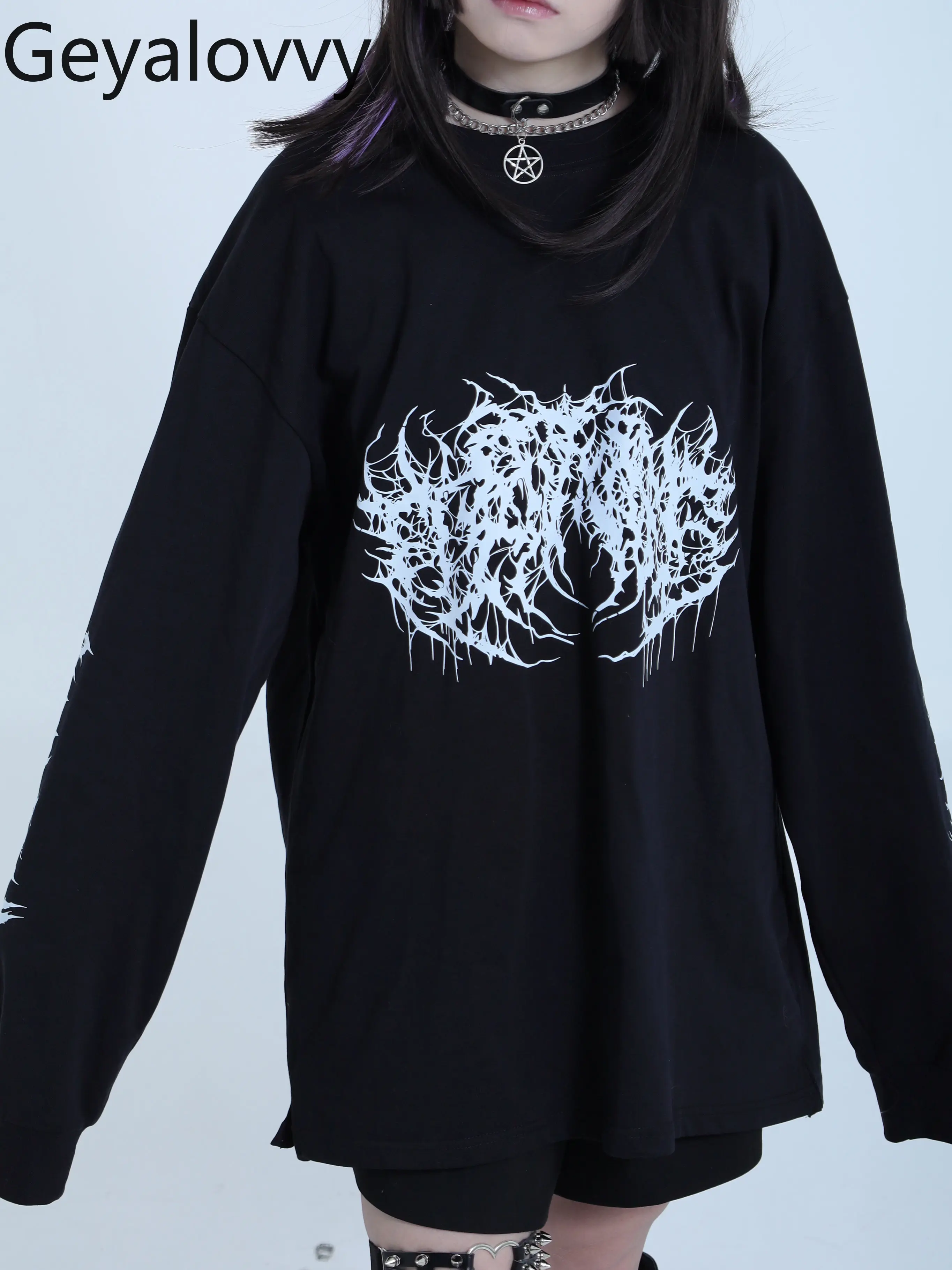 

Худи женское из чистого хлопка с длинным рукавом, в японском стиле, с круглым вырезом, свободного кроя, в готическом стиле, повседневное, массовое производство