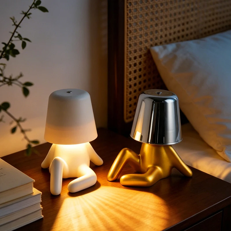 Novelty Squat Abstract Human Resin Mini Touch Table Lamp Warm Night Light for Bedroom Office Desk Modern Table Decor Ornament
