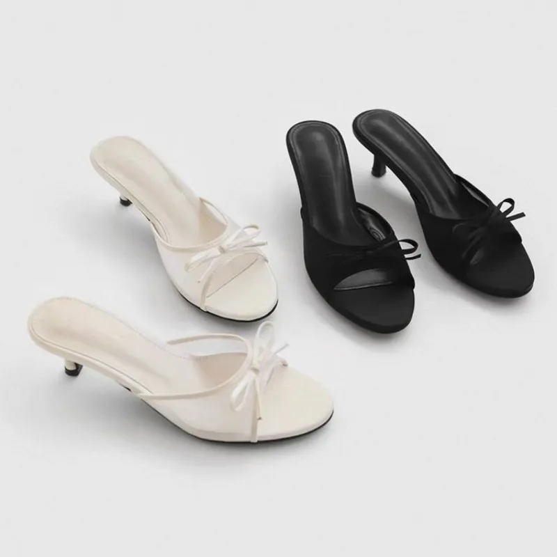 

Новые женские летние босоножки на шпильке с бантом, черные, модные, на высоком каблуке, 2026 года