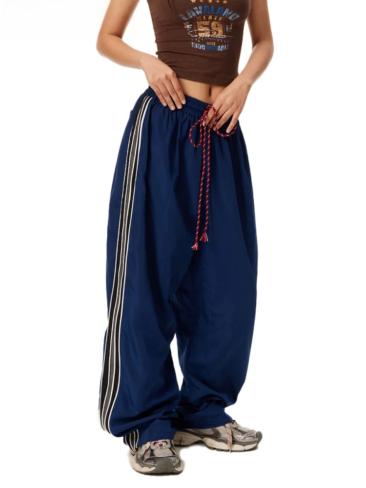 

Летние легкие нейлоновые брюки LAND с полосатыми вставками, повседневные, прямого кроя, спортивные, широкие, дышащие, удобные, женские