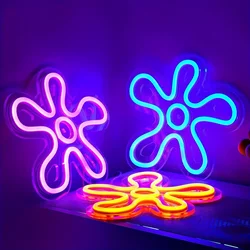 3pcs Flower Neon Sign, Flower LED Light Sign Vintage LED Sign, Flower Shaped Neon Sign Purple Blue And Yellow Bedroom Wall Decor