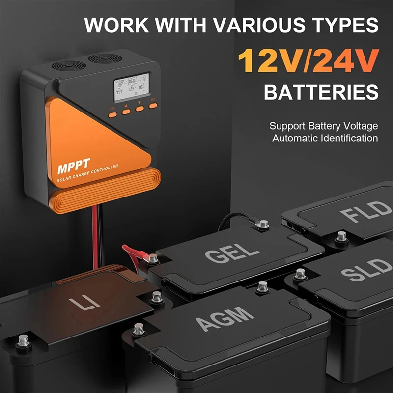 Busbyr MPPT solar charge and discharge controller 20/40/60A LCD display + fan cooling 99% Real MPPT Power point tracking