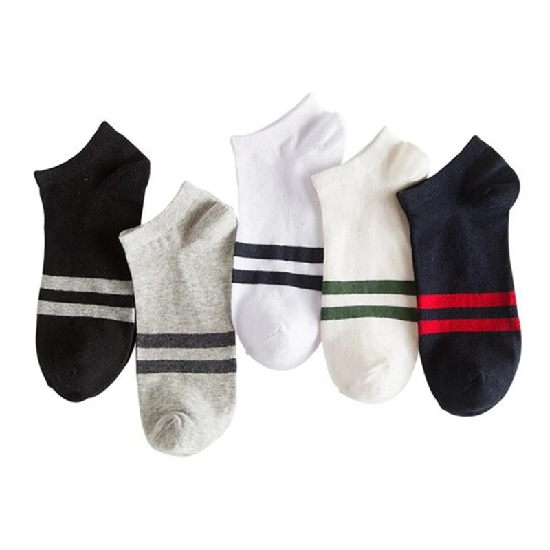 Brand 5 Pairs Of Mens Summer Thin Polyester Boat Socks Sweat Absorbing Breathable Casual Two Bar Short Tube Socks