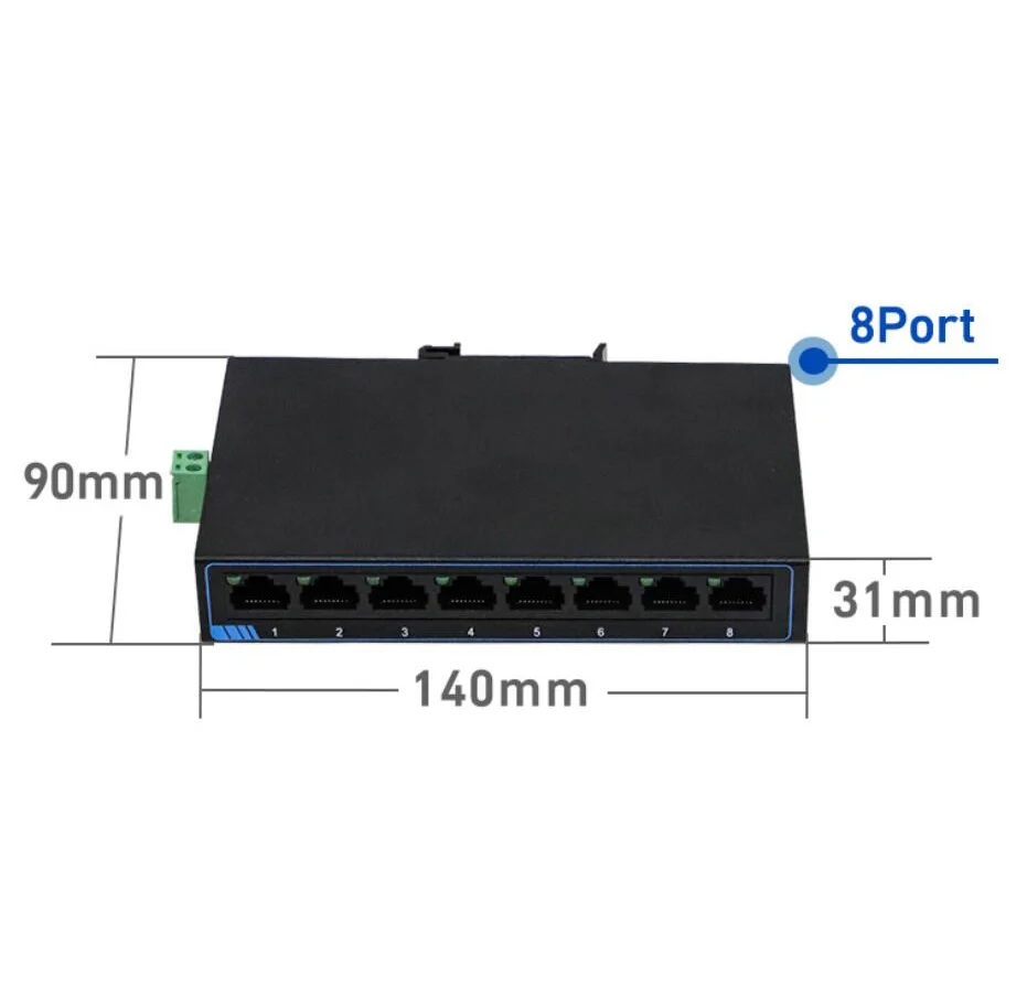 Commutateur Ethernet SF1008 8 à 8 ports 100M, connecteur de type Phoenix avec méthode d'alimentation pour touristes