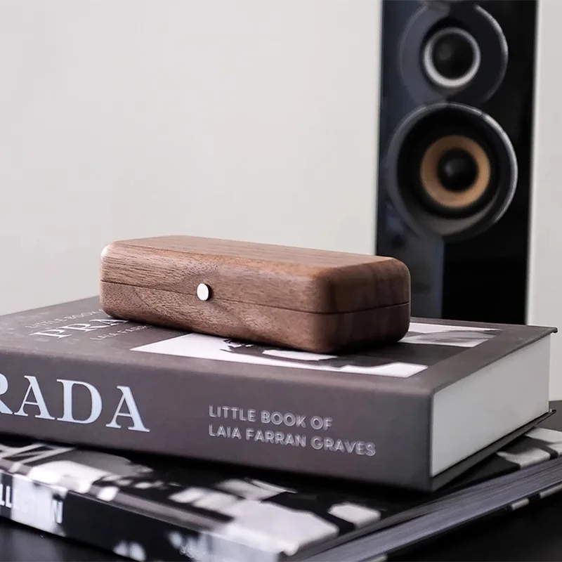 

Retro Glasses Case Black Walnut Solid Wood Wooden Portable Sunglasses Storage Box