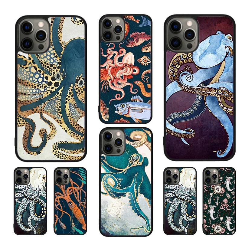 Marine Life Ocean Octopus Mobile Phone Cases Cover For iPhone 16 15 14 12 13 mini 11 Pro MAX apple 6 7 8 Plus SE2020 Coque