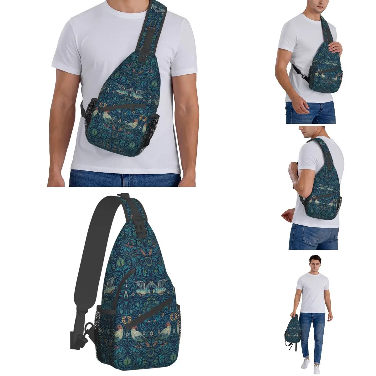 Bird By William Morris Sling pequeno saco peito Crossbody ombro mochila esportes ao ar livre Daypacks Floral Art fresco Satchel