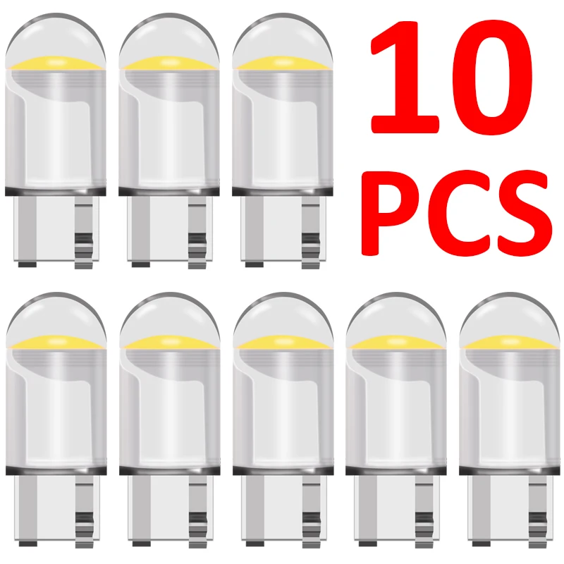 10PCS W5W LED T10ไฟรถ COB แก้วชิ้นส่วนภายในหลอดไฟ6000K สีขาวใบอนุญาตอัตโนมัติโคมไฟโดมอ่าน Light