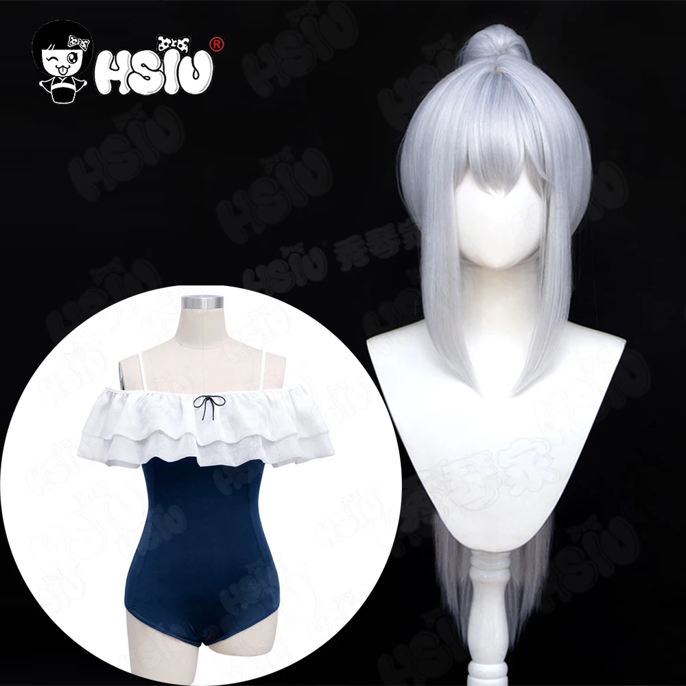 Tsukiyuki Miyako Cosplay Wig Clothing Fiber synthetic wig Game Blue Archive cosplay「HSIU 」Silver-white blue ponytail long Wig