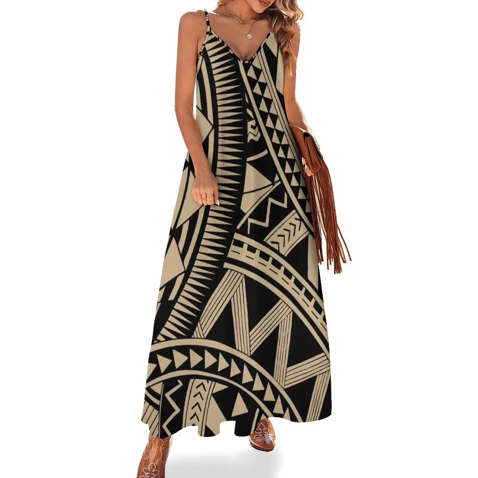 

Polynesian samoan tattoo black tan design Sleeveless Dress Dress for pregnant women dress party night