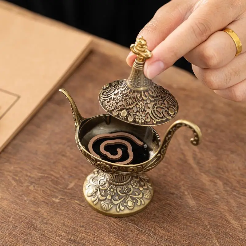 New 1Pcs Combustion Stand Creative Golden Alas Divine Lamp Series Iron Incense Burner Pan Incense Stand Home Decoration