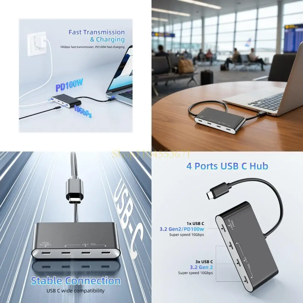 Best Seller Four-Way USB C Dock with a Fixed Type C Cable, No Additional Driver Installation, and Support for Desktop and Mobile