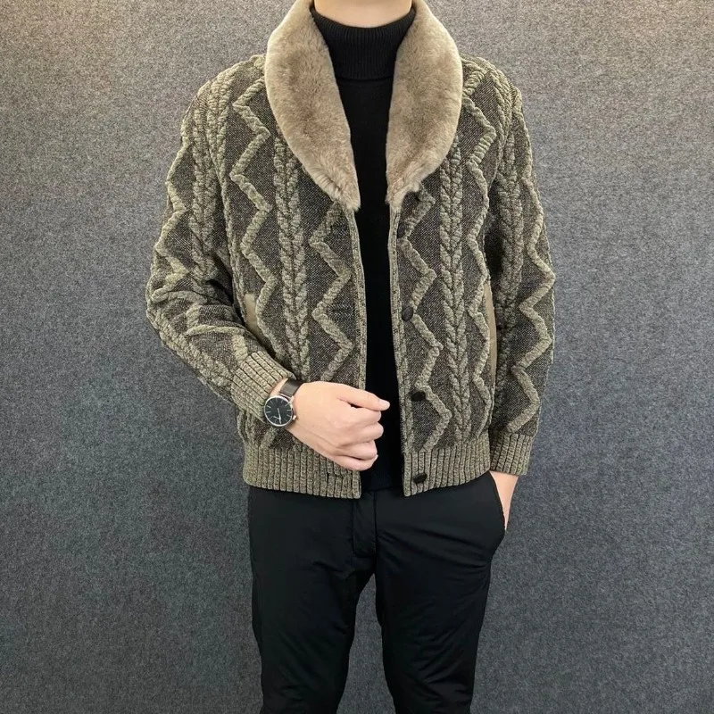 

Luxury-sleek Versatile Sweater Turn-down Collar Jacket Men's Short-sleeved Slim-fit Casual All-purpose Warm Coat Autumn Winter