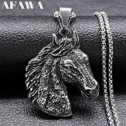 Retro Horses Chain Necklace Stainless Steel Silver Color Animals Pendant for Man Boyfriend Jewelry colar masculino NZZ374S02