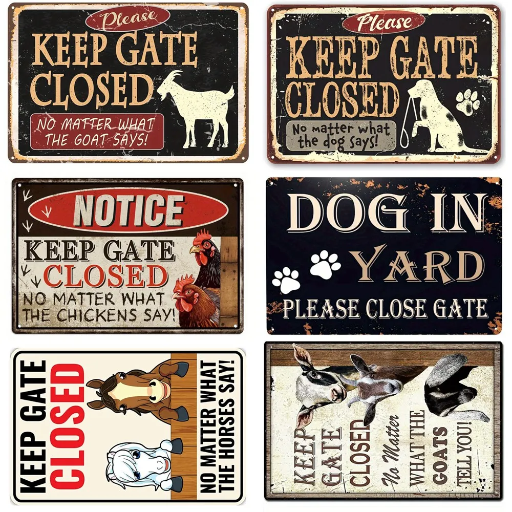 

Vintage Metal Tin Sign, Keep Gate Closed, Funny Dog, Horse, Cat Sayings, Wall Art, Animal Warning, Lawn, Garden, Yard Decor