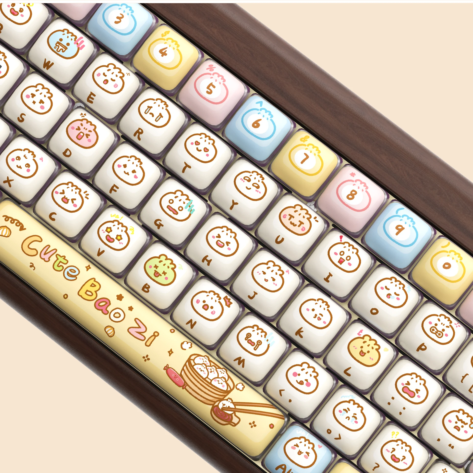 Small Bun Keycap PBT Five-sided Sublimation MOG Keycaps 134 Keys Cute Bao Zi Mechanical Keyboard Key Caps 2.25/2.75U Spacebar