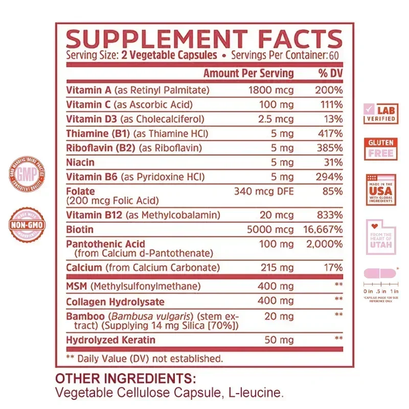 Hair Growth - with Biotin, Keratin - Oral Nutrients for Hair Growth, Making Hair Longer, Stronger, and Healthier