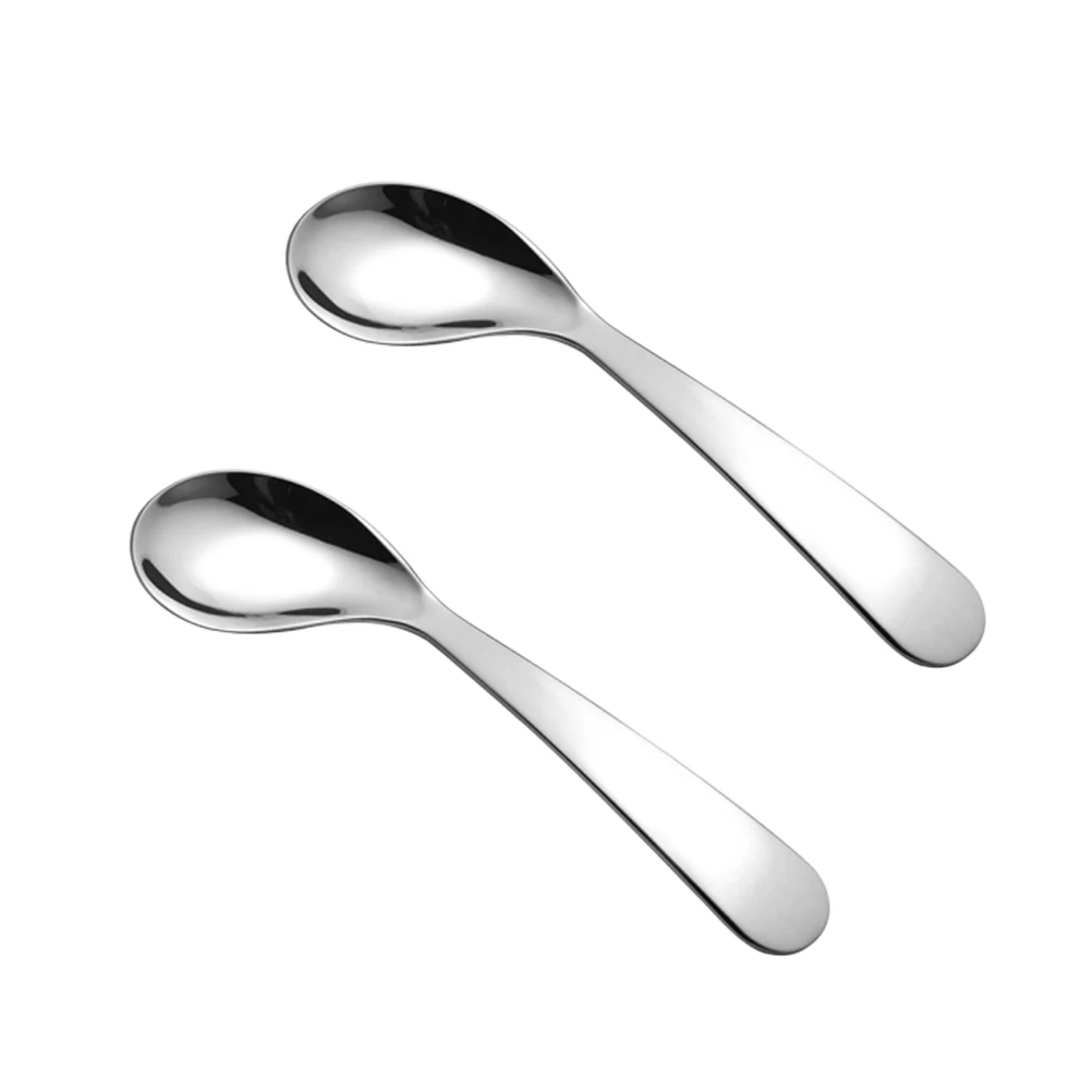 

2pcs Baby Spoon Elbow Training Feeding Tool Durable Stainless Steel Smooth Edges Eating Learning Child Tableware