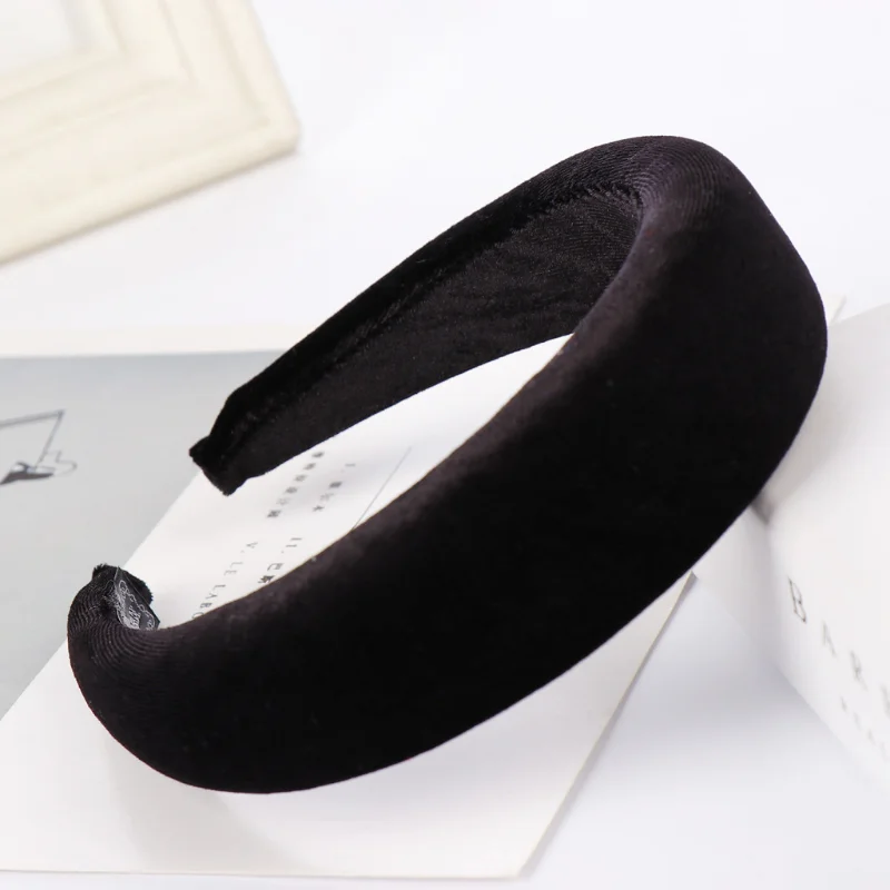 Vintage Velvet Padded Headbands for Women Wide Bezel Hairbands Non-slip Thick Hair Hoop Girls Sponge Hairband Hair Accessories