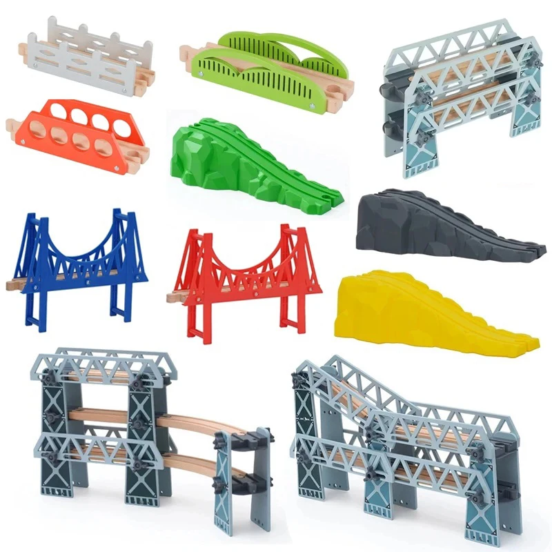 Wooden Tracks Accessories All Kinds of Wood Bridge fit for Brand Wooden Train Tracks Railway Toys for Kids Gifts