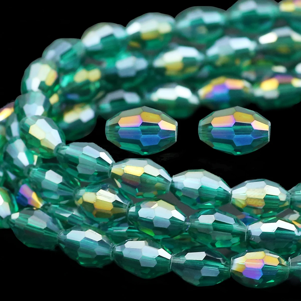 6/8mm Faceted Rice Grains Malachite Green Austrian Crystal Oval Glass Spacer Beads For Jewelry Making DIY Bracelets Necklaces