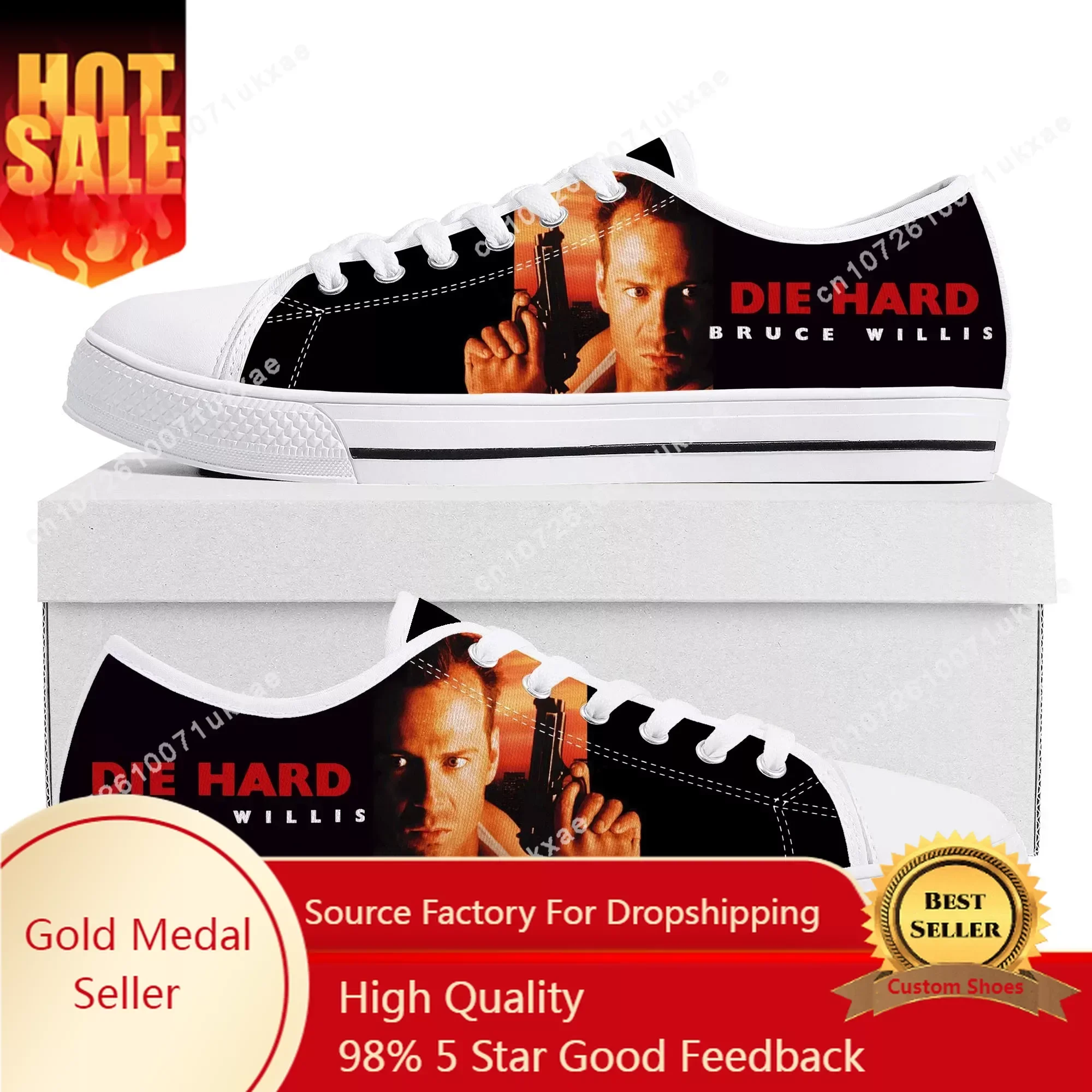 

Die Hard Bruce Willis Low Top Sneakers Mens Womens Teenager Canvas High Quality Sneaker Casual Custom Made Shoes Customize Shoe