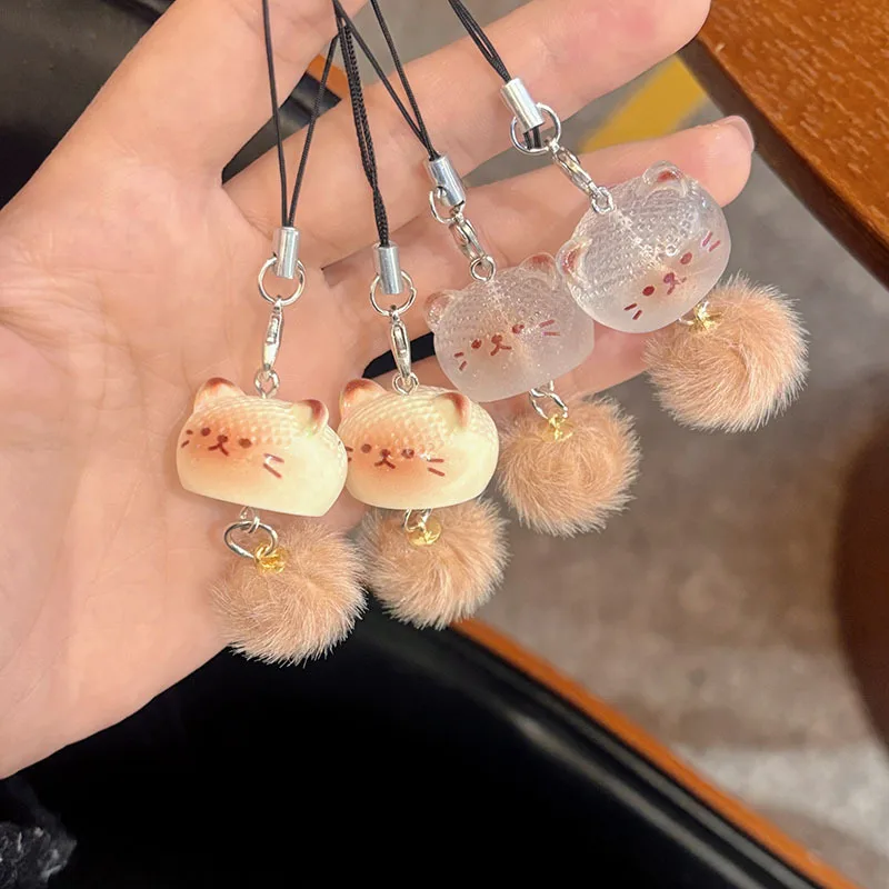 

Пушистый милый мультяшный короткий чехол для телефона для девочек, кавайный мультяшный брелок с котенком, ремешок для телефона, подвеска для наушников, аксессуары для телефонов