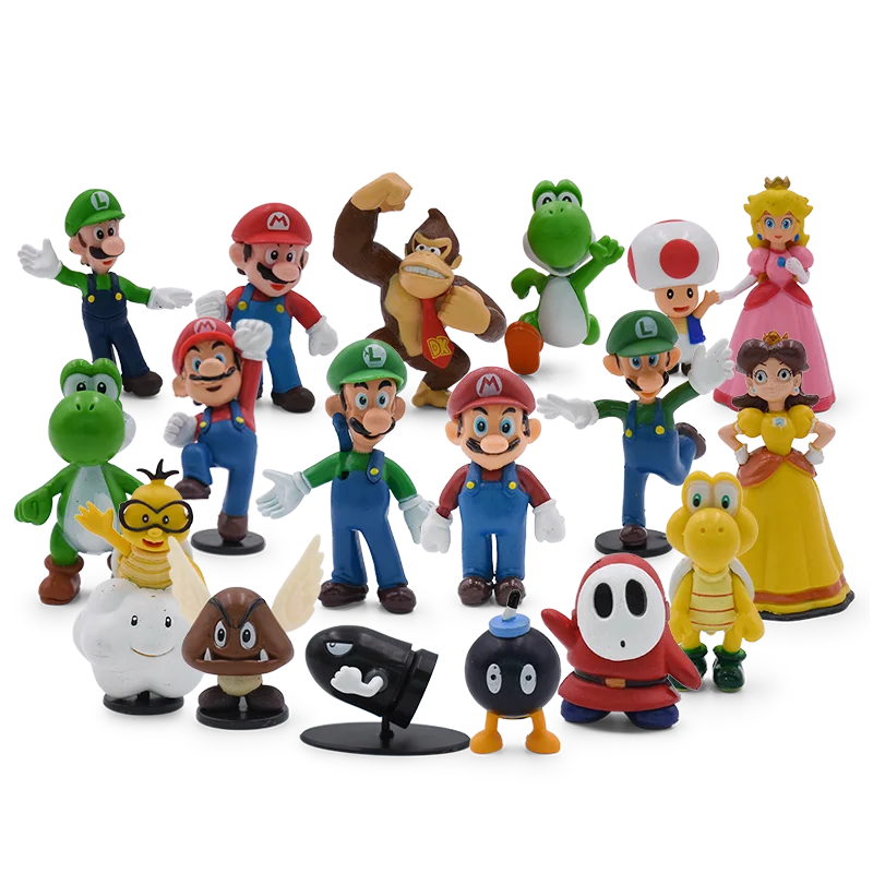 

18 Pcs Super Mario Bro PVC Figure Statue Small Toy Set Bowser Princess Peach Boo Yoshi Anime Action Model Desktop Ornaments Gift