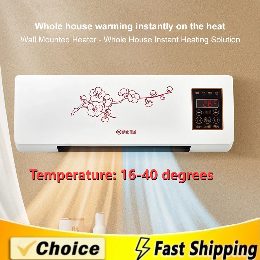 Mini Heating Machine 1800W Wall Mounted Cold Air Conditioner Remote Control 16-40 Degrees Adjustable Cooling Heating Second Gear