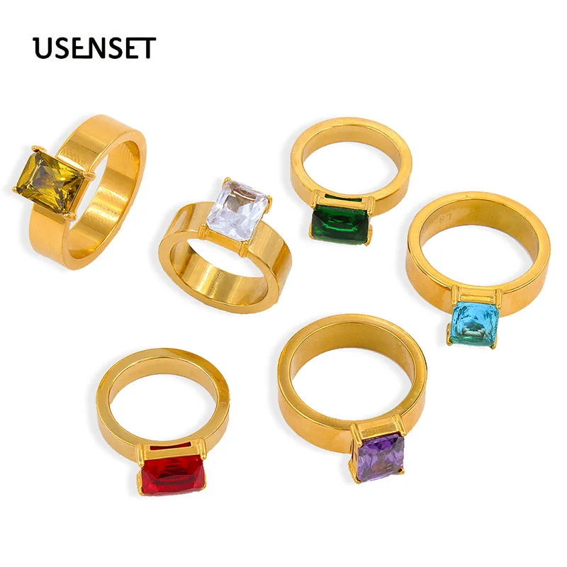 French Vintage Geometric Zircon Ring for Men Women High Quality Stainless Steel Jewelry Gold Color Hip Hop Gift YS137